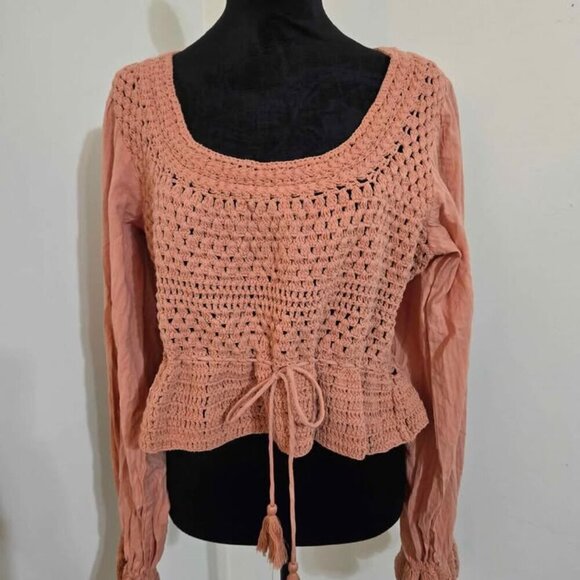 NWOT ✨FREE PEOPLE✨ Megan Crochet Top Size Medium in Coral with Open Back - Picture 6 of 9
